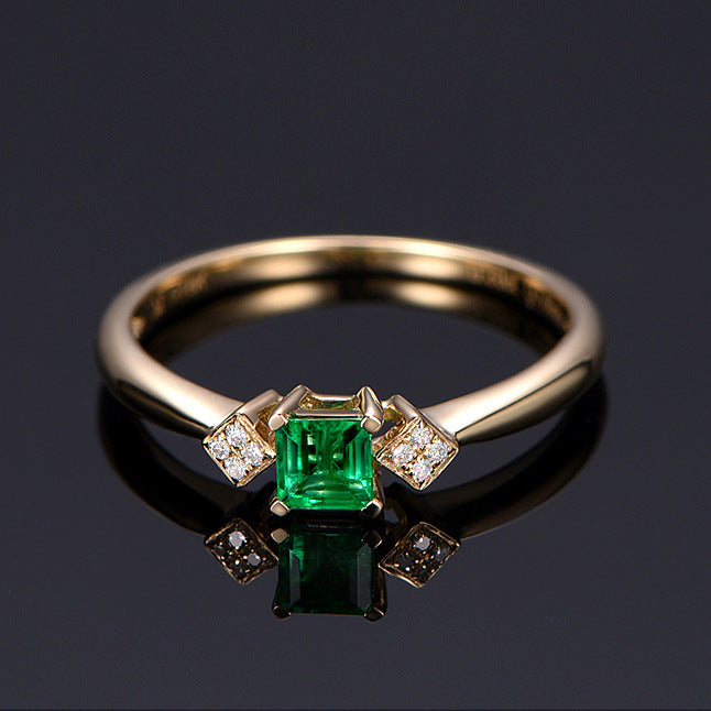 Fine Jewelry 18K Yellow Gold Rings for Women Luxury Emerald Green Gemstone Rings Romantic Wedding Engagement Party Gift for Girl