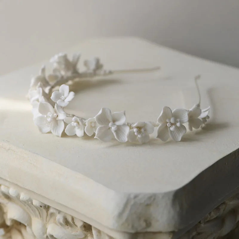 SLBRIDAL Handmade Ins Style Rhinestones Crystal Porcelain Flower Bridal Wedding Bracelet Bangle Bridesmaids Women Girls Jewelry