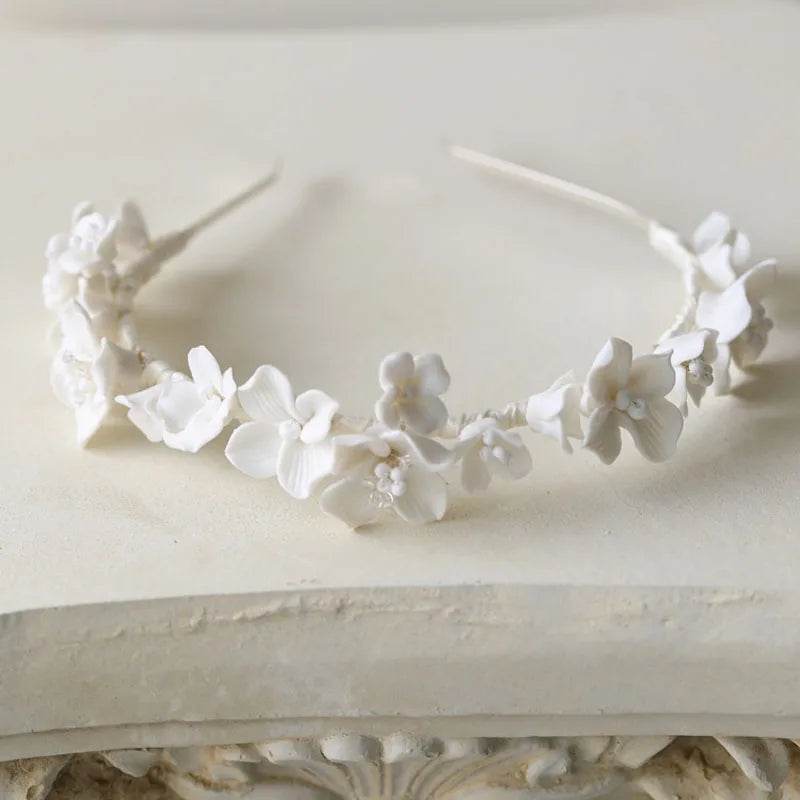 SLBRIDAL Handmade Ins Style Rhinestones Crystal Porcelain Flower Bridal Wedding Bracelet Bangle Bridesmaids Women Girls Jewelry