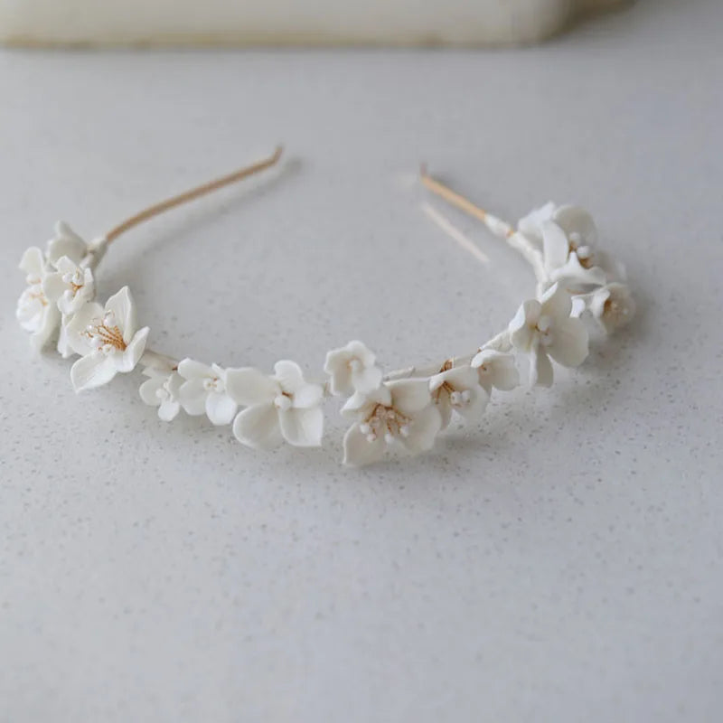 SLBRIDAL Handmade Ins Style Rhinestones Crystal Porcelain Flower Bridal Wedding Bracelet Bangle Bridesmaids Women Girls Jewelry