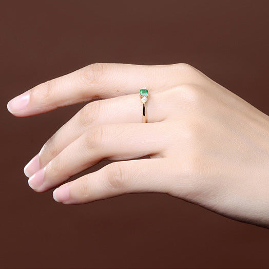 Fine Jewelry 18K Yellow Gold Rings for Women Luxury Emerald Green Gemstone Rings Romantic Wedding Engagement Party Gift for Girl