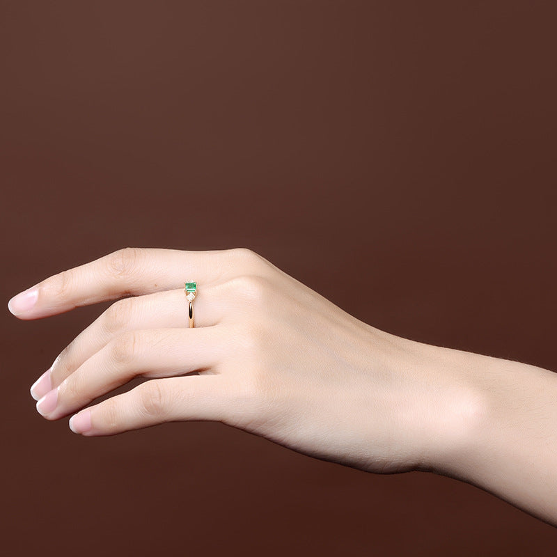 Fine Jewelry 18K Yellow Gold Rings for Women Luxury Emerald Green Gemstone Rings Romantic Wedding Engagement Party Gift for Girl