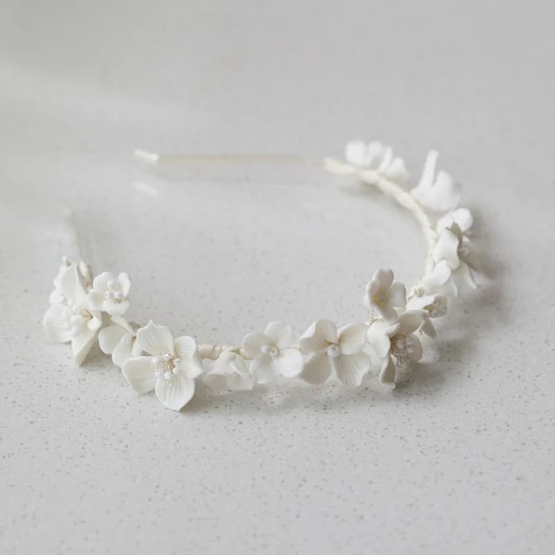 SLBRIDAL Handmade Ins Style Rhinestones Crystal Porcelain Flower Bridal Wedding Bracelet Bangle Bridesmaids Women Girls Jewelry