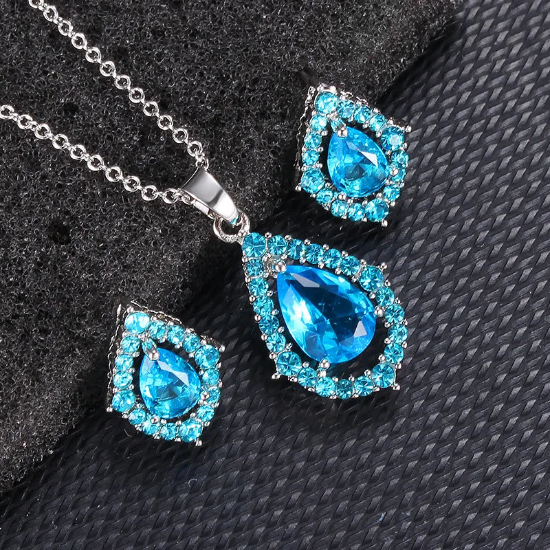 925 Sterling Silver Bridal Jewelry Sets for Women Wedding Shiny CZ Geometric Stud Earrings Pendant Necklace