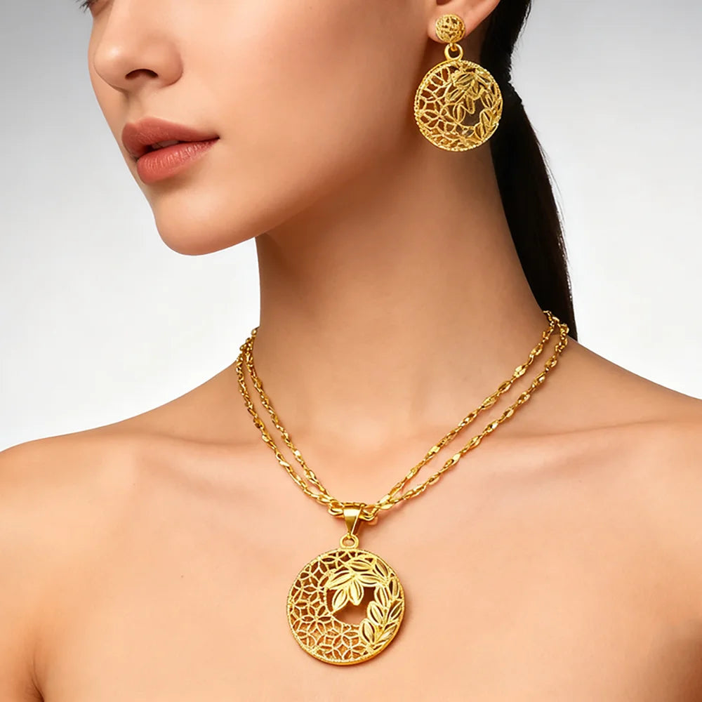 Dubai Gold Jewelry Set for Women Wedding Party Necklace Earrings Sets Indian Jewelry Set Free Shipping Bridal Costume Gifts