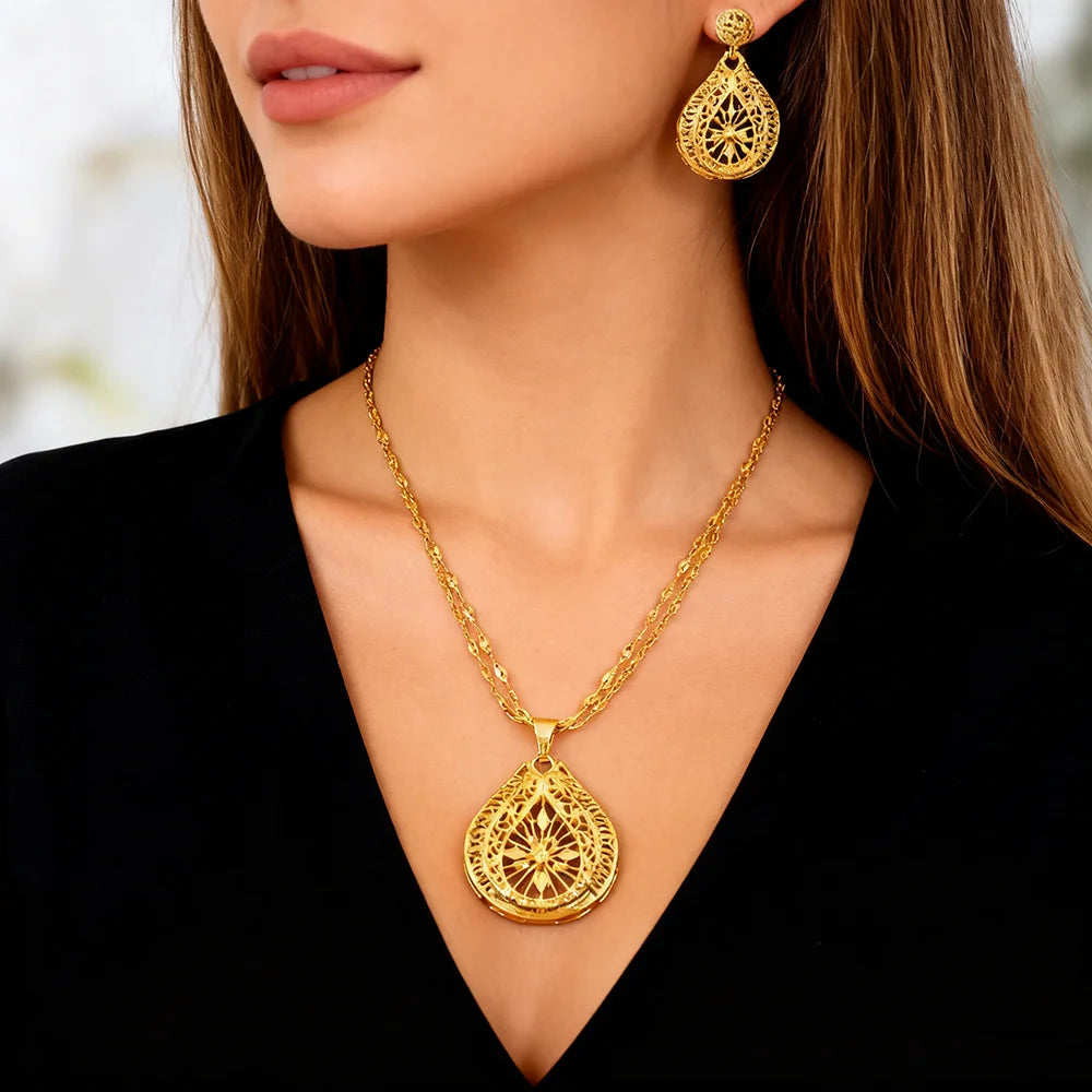 Dubai Gold Jewelry Set for Women Wedding Party Necklace Earrings Sets Indian Jewelry Set Free Shipping Bridal Costume Gifts
