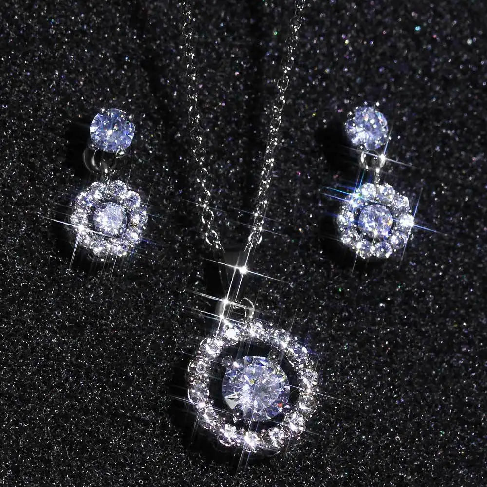 925 Sterling Silver Bridal Jewelry Sets for Women Wedding Shiny CZ Geometric Stud Earrings Pendant Necklace