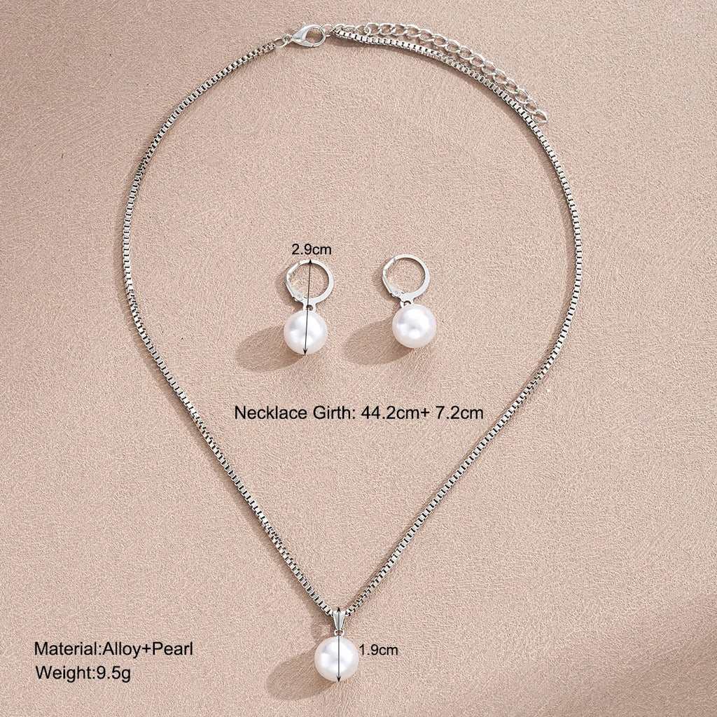 Fashion Pearl Jewelry Set For Women Dangle Earrings Pendant Necklace Simple Dainty Daily Wear Outfit  Party Accessories