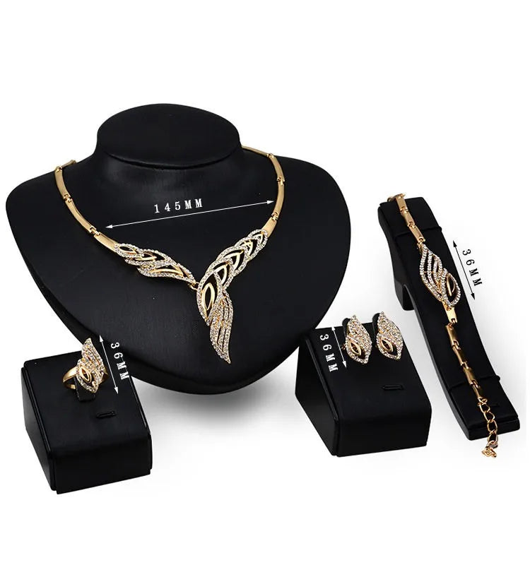 European and American Exaggerated Jewelry Four-Piece Set, Clothing Accessories, Stage Super Shiny Crystal Necklace, Exaggerated Accessories for Women