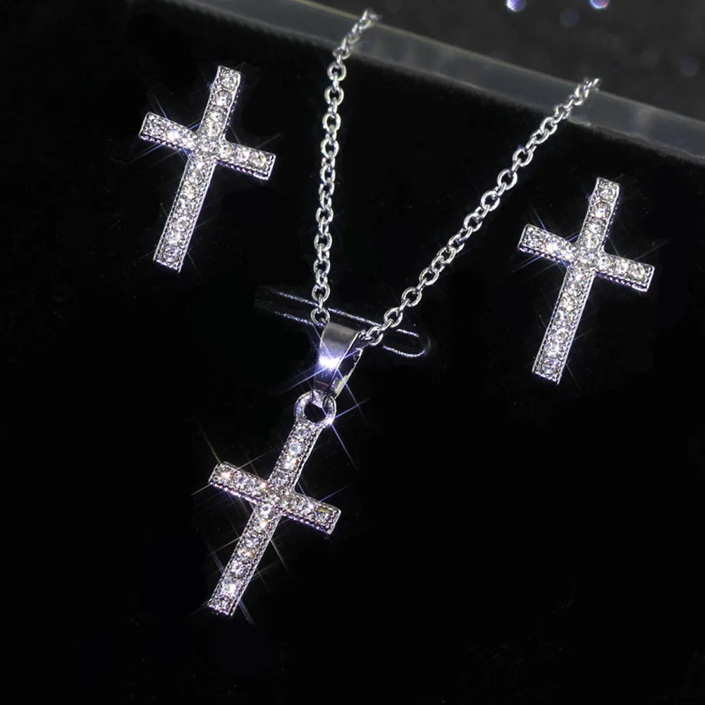 925 Sterling Silver Bridal Jewelry Sets for Women Wedding Shiny CZ Geometric Stud Earrings Pendant Necklace