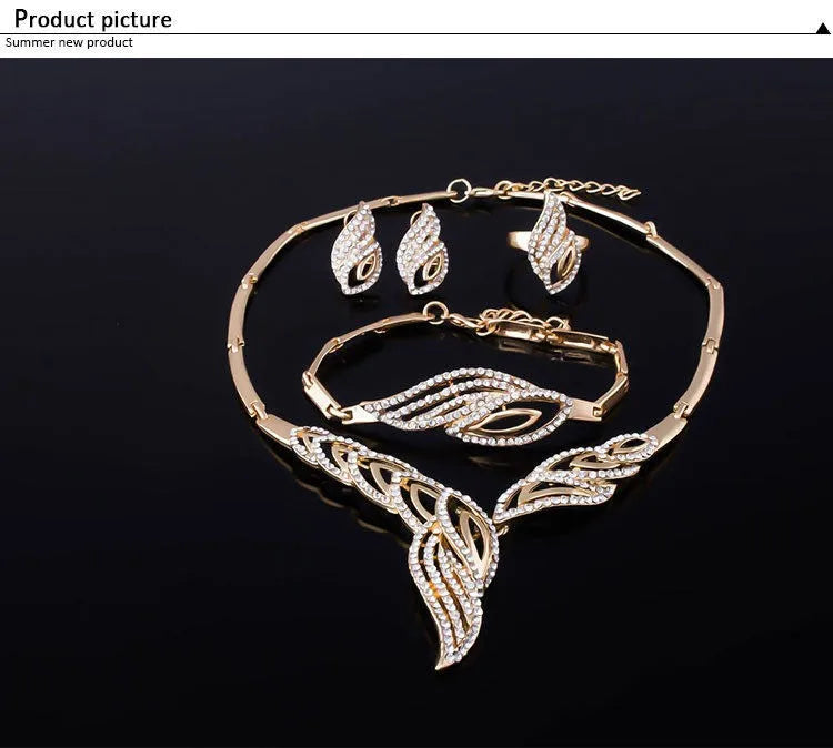 European and American Exaggerated Jewelry Four-Piece Set, Clothing Accessories, Stage Super Shiny Crystal Necklace, Exaggerated Accessories for Women