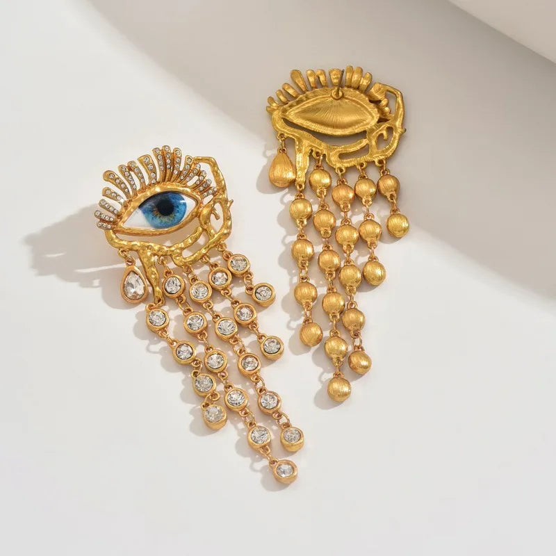 Vintage Evil Eye Tassel Drop Earrings for Women - Palace-Style Statement Pieces, Oversized Bold Jewelry M583