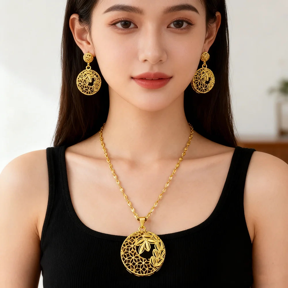 Dubai Gold Jewelry Set for Women Wedding Party Necklace Earrings Sets Indian Jewelry Set Free Shipping Bridal Costume Gifts