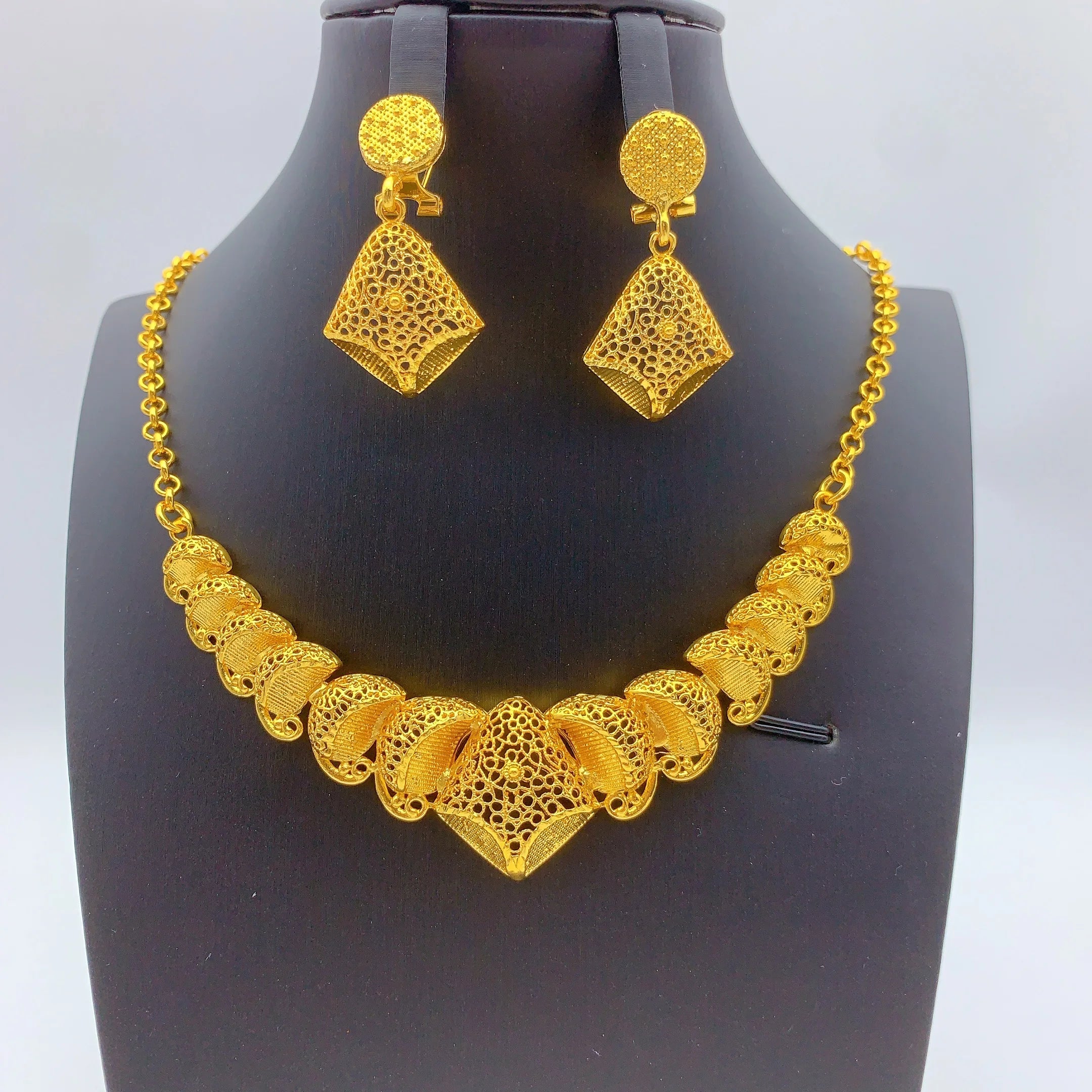 Dubai Bridal Gold Plated Necklace Earrings Jewelry Set For Women Brazilian Indian African Dubai Wedding Party Gift Jewellery