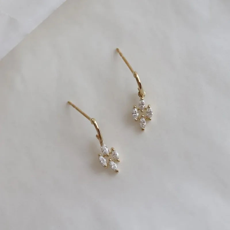 925 Sterling Silver Plated 14K Gold Japanese Vintage Diamond Zircon Pendant Earrings for Women Exquisite Everyday Jewelry