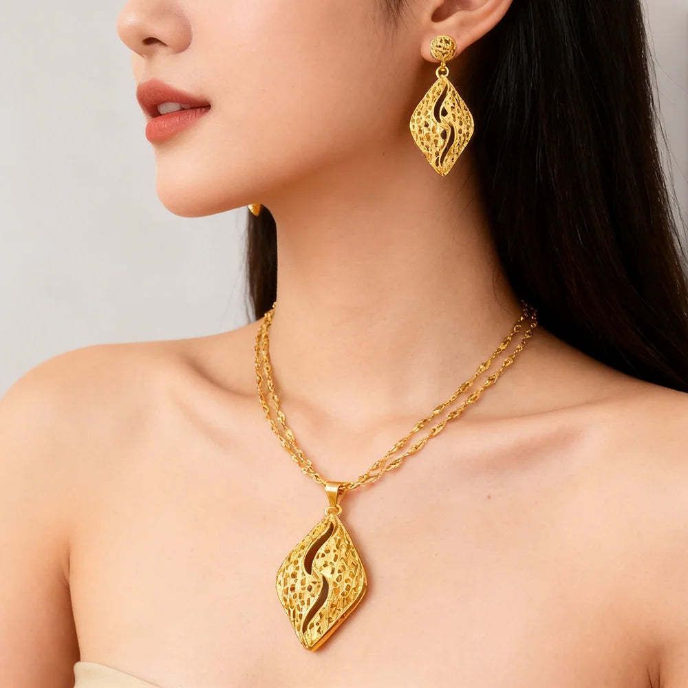 Dubai Gold Jewelry Set for Women Wedding Party Necklace Earrings Sets Indian Jewelry Set Free Shipping Bridal Costume Gifts