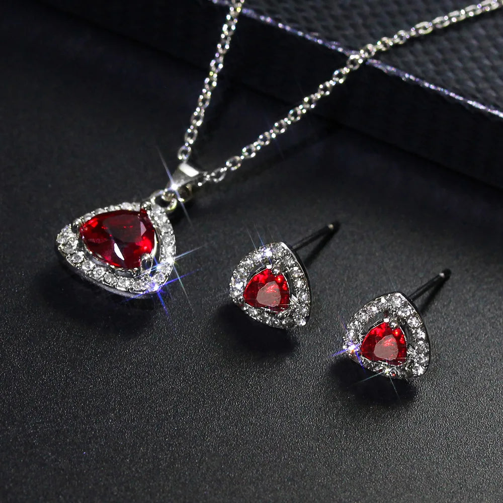 925 Sterling Silver Bridal Jewelry Sets for Women Wedding Shiny CZ Geometric Stud Earrings Pendant Necklace