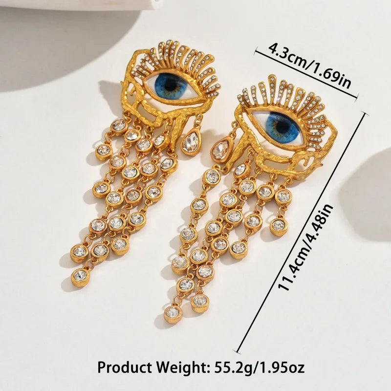 Vintage Evil Eye Tassel Drop Earrings for Women - Palace-Style Statement Pieces, Oversized Bold Jewelry M583