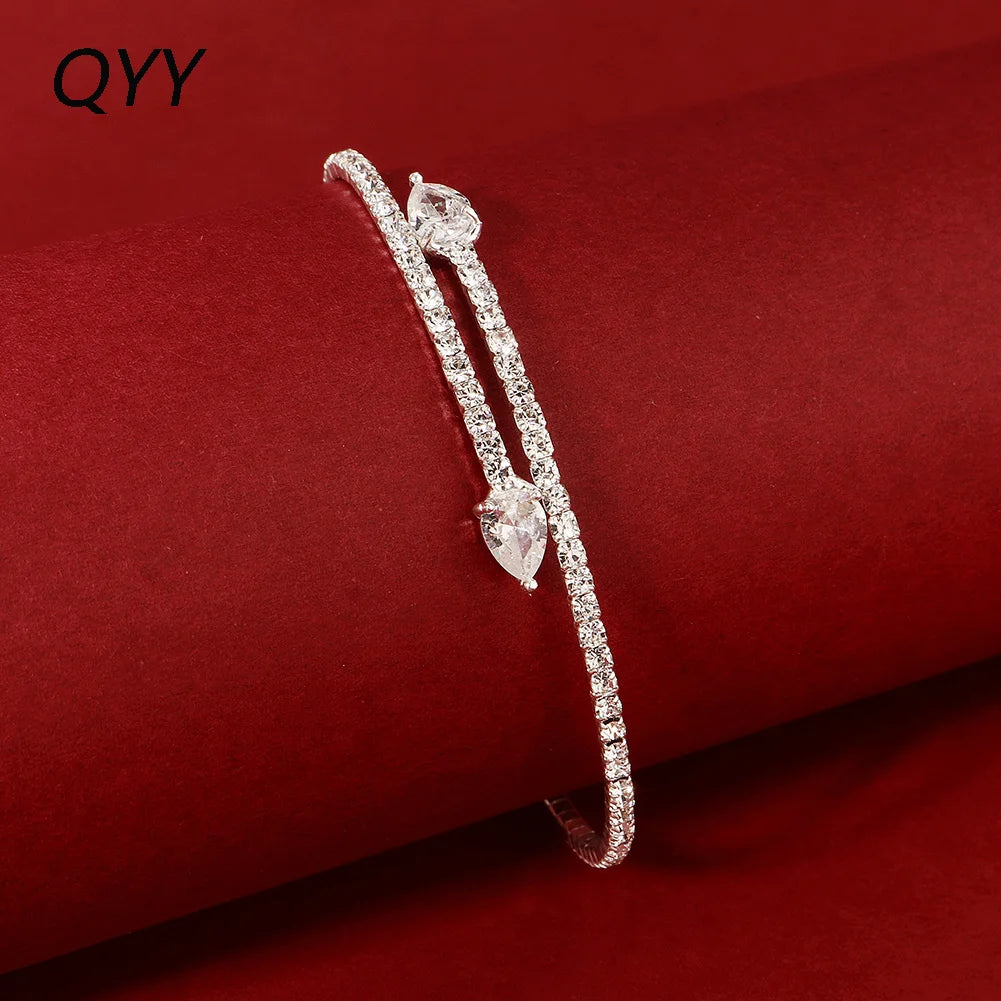 QYY Simple and Exquisite Copper and Zirconia Studded Bracelet Everyday Jewelry Bangle Fashionable Party Bracelet Holiday Gift
