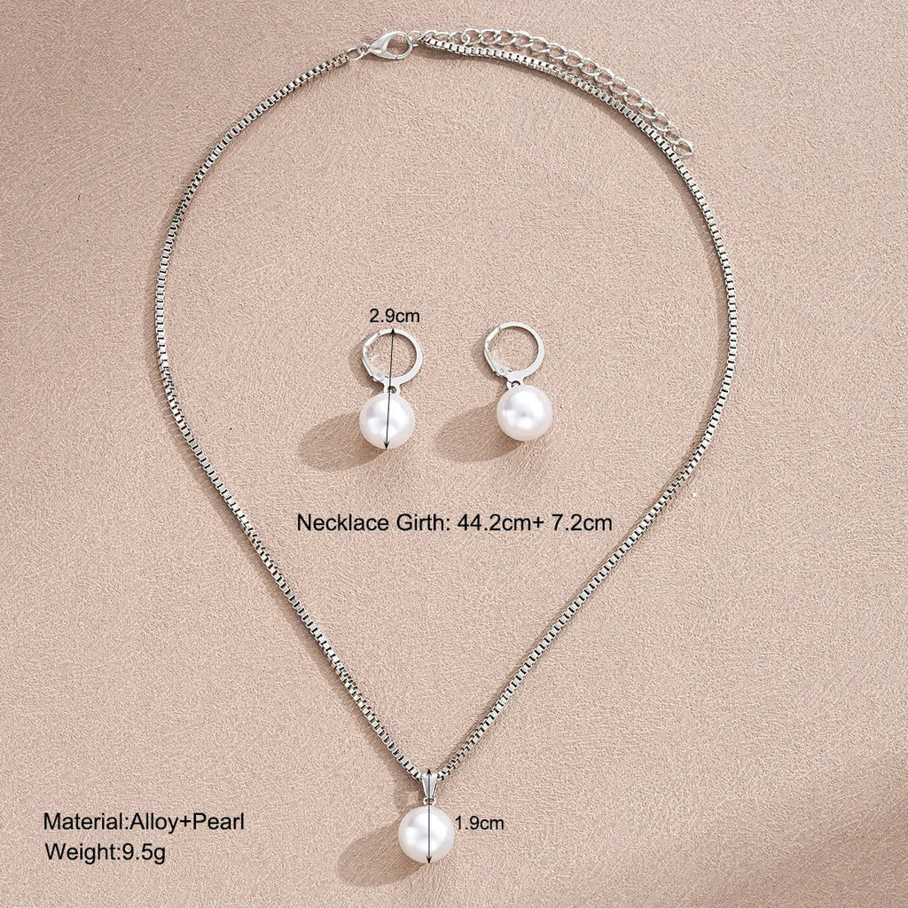 Stylish Pearl Jewelry Set for Women, Featuring Drop Earrings and Matching Necklace, Simple Elegant Everyday Wear and Party Acces