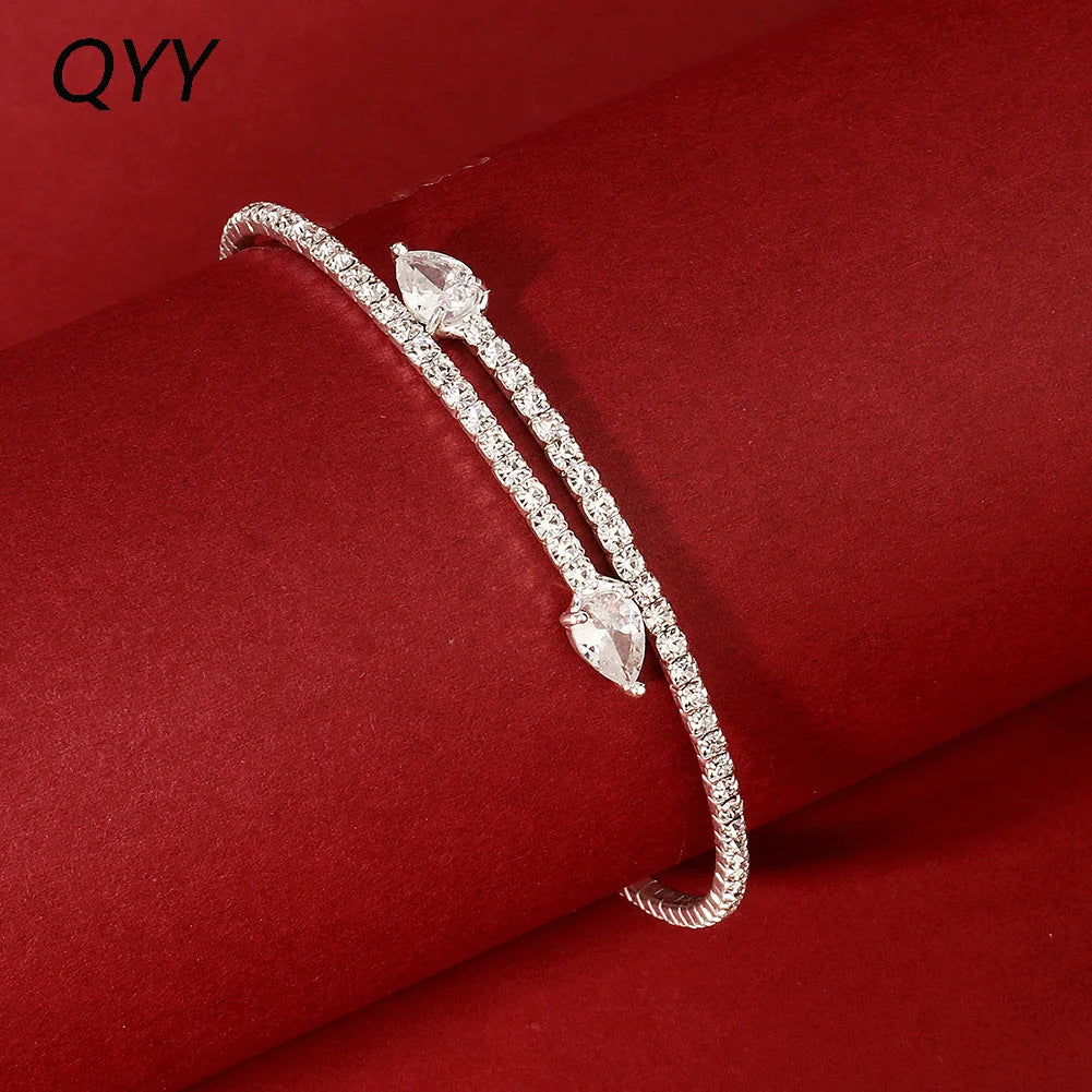 QYY Simple and Exquisite Copper and Zirconia Studded Bracelet Everyday Jewelry Bangle Fashionable Party Bracelet Holiday Gift