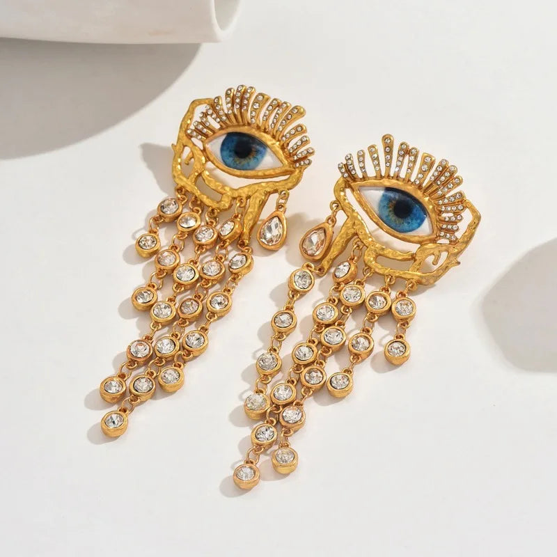 Vintage Evil Eye Tassel Drop Earrings for Women - Palace-Style Statement Pieces, Oversized Bold Jewelry M583