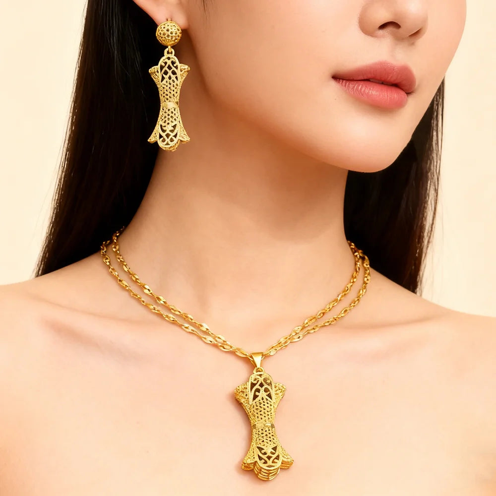 Dubai Gold Jewelry Set for Women Wedding Party Necklace Earrings Sets Indian Jewelry Set Free Shipping Bridal Costume Gifts