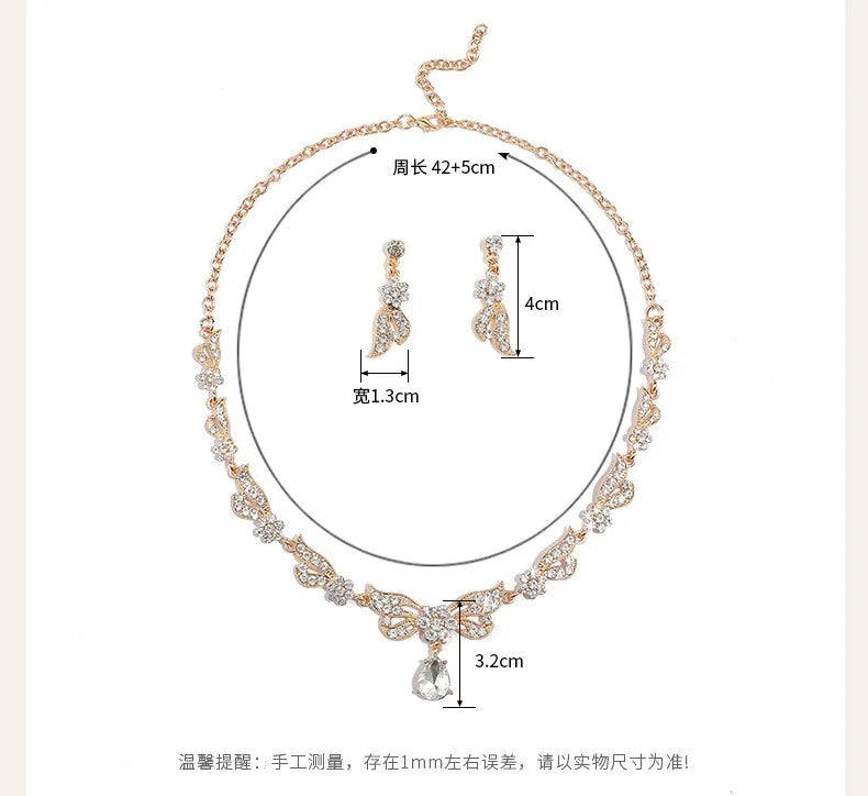 Bridal Necklace Set, High-End Bowknot Crystal-Encrusted Diamond Wedding Dress and Banquet Dress Jewelry Matching Set