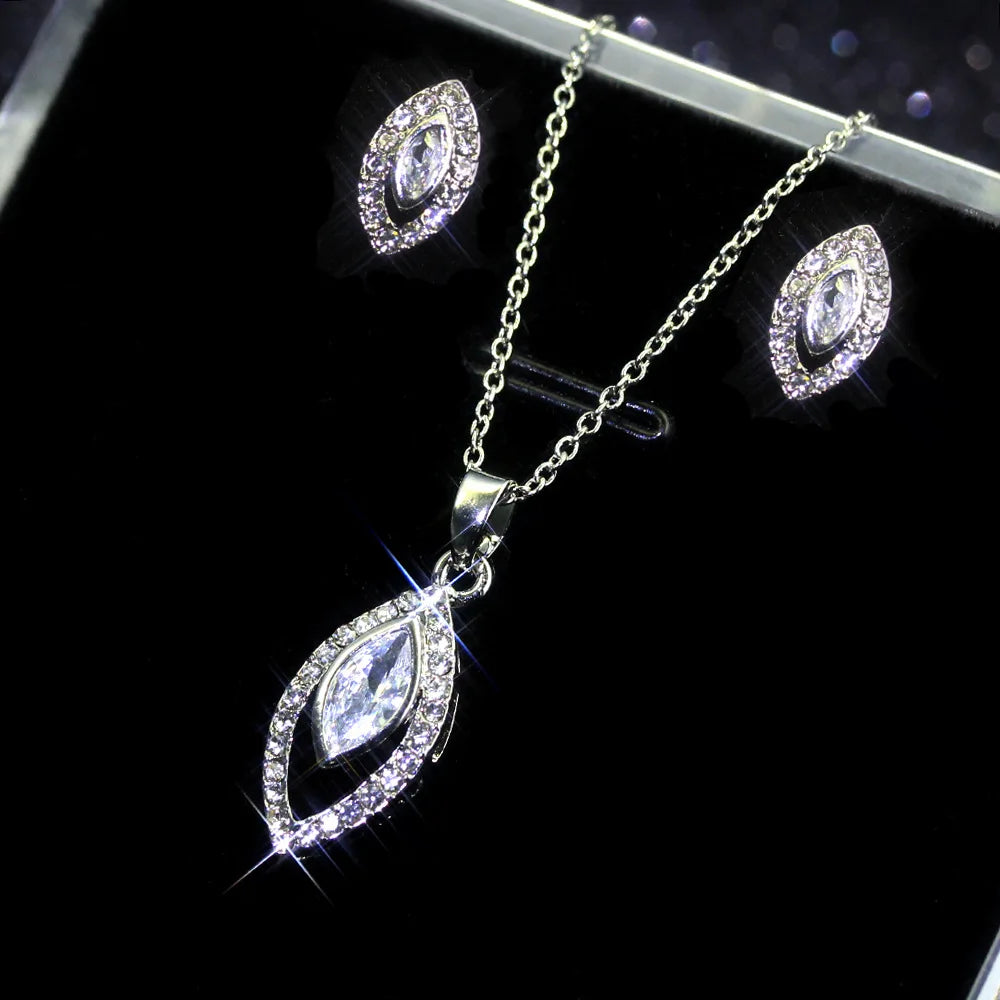 925 Sterling Silver Bridal Jewelry Sets for Women Wedding Shiny CZ Geometric Stud Earrings Pendant Necklace