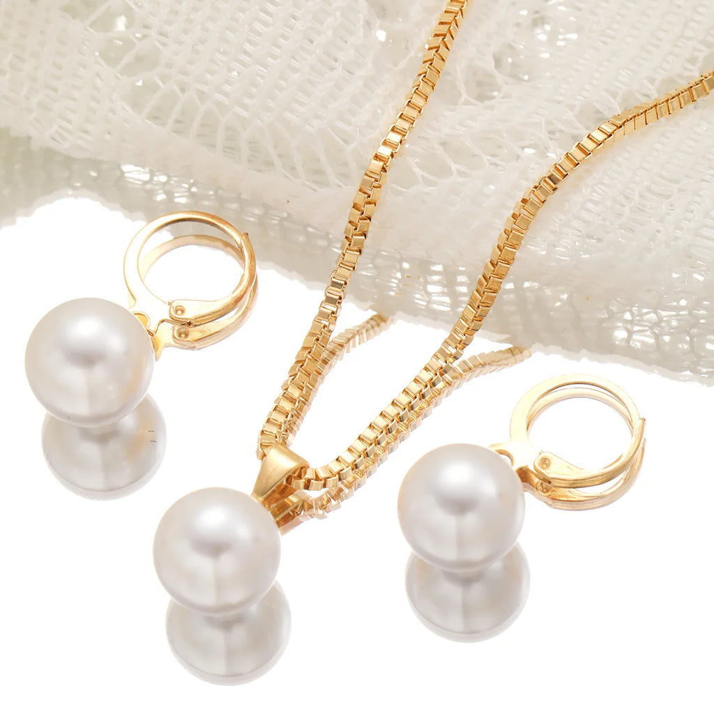 Fashion Pearl Jewelry Set For Women Dangle Earrings Pendant Necklace Simple Dainty Daily Wear Outfit  Party Accessories