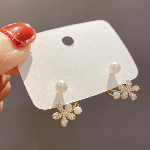 Upscale 14k Gold Jewelry Real Gold  Earrings Zircon Pearl Twist Luxury Stud Earrings for Women Brincos Pendientes Bijoux