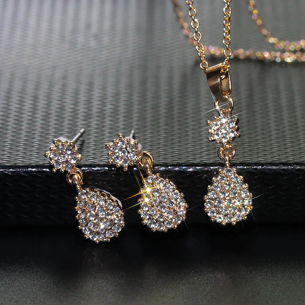 925 Sterling Silver Bridal Jewelry Sets for Women Wedding Shiny CZ Geometric Stud Earrings Pendant Necklace