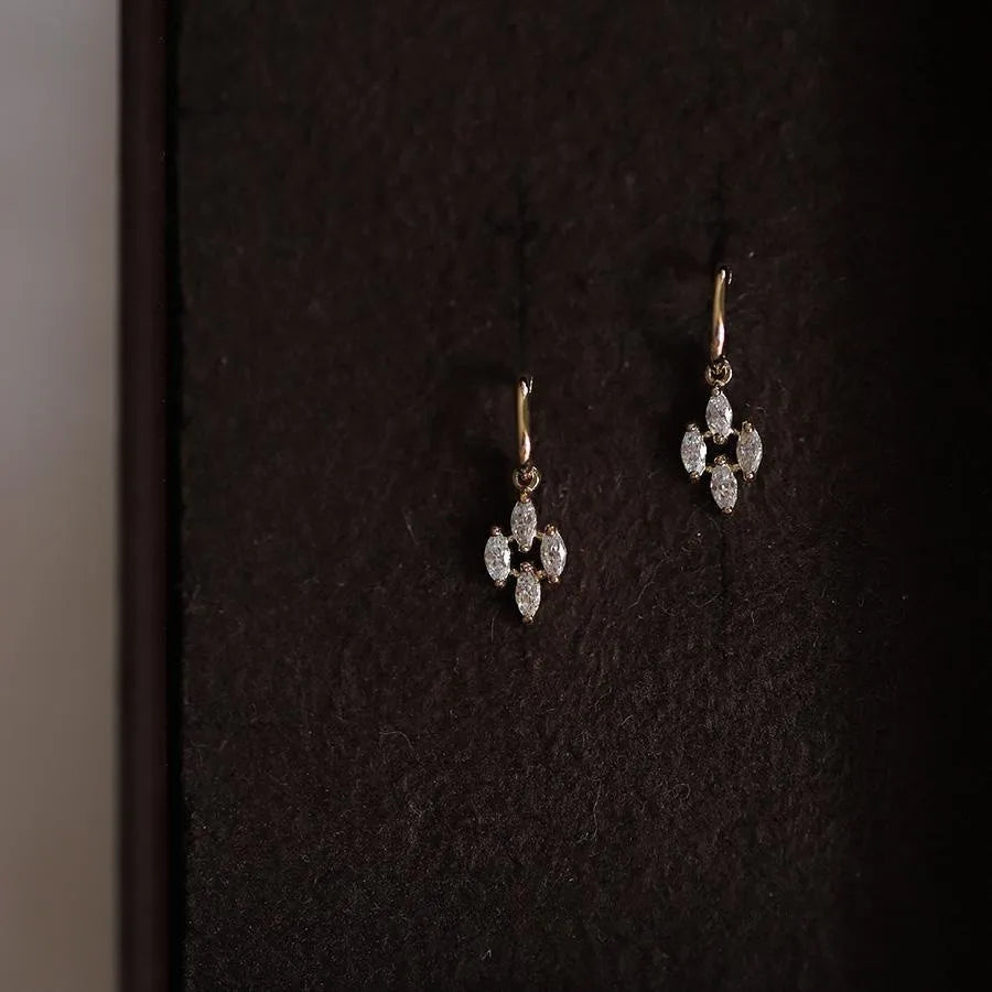 925 Sterling Silver Plated 14K Gold Japanese Vintage Diamond Zircon Pendant Earrings for Women Exquisite Everyday Jewelry
