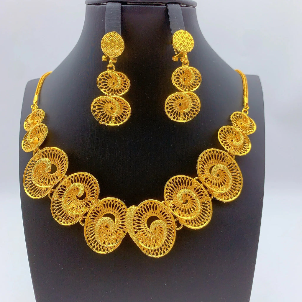 Dubai Bridal Gold Plated Necklace Earrings Jewelry Set For Women Brazilian Indian African Dubai Wedding Party Gift Jewellery