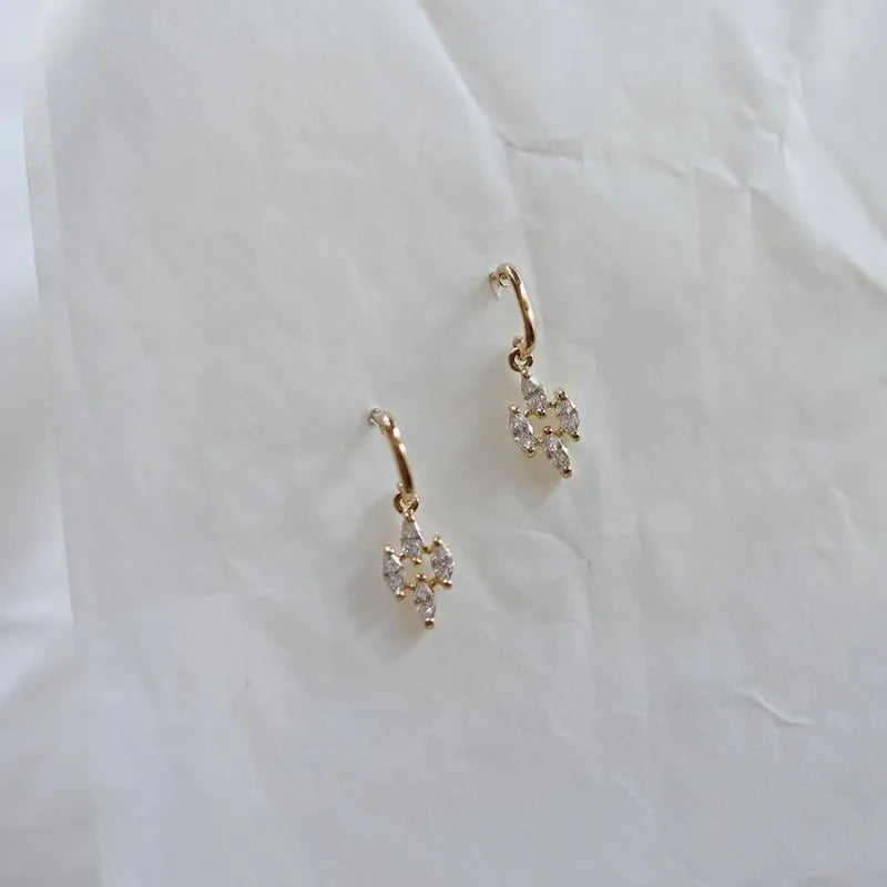 925 Sterling Silver Plated 14K Gold Japanese Vintage Diamond Zircon Pendant Earrings for Women Exquisite Everyday Jewelry
