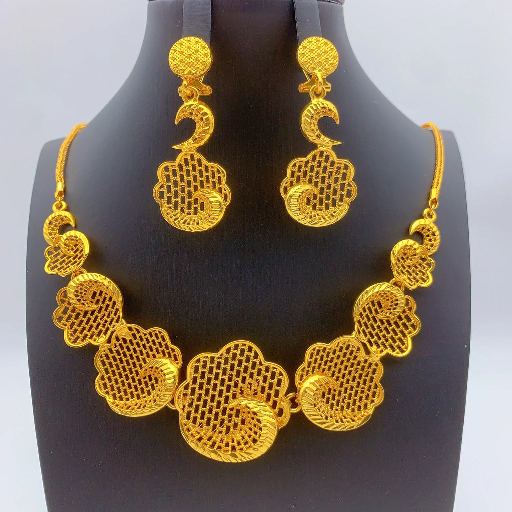 Dubai Bridal Gold Plated Necklace Earrings Jewelry Set For Women Brazilian Indian African Dubai Wedding Party Gift Jewellery