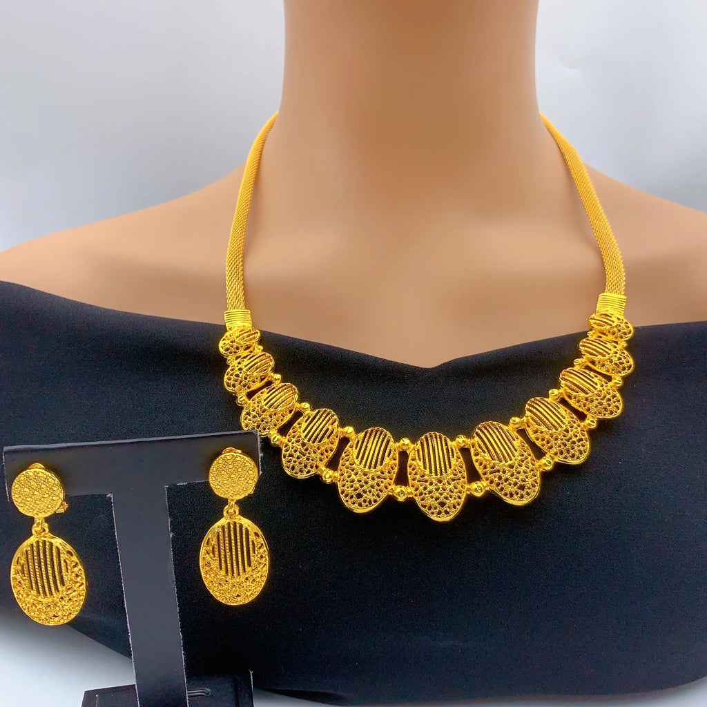 Dubai Bridal Gold Plated Necklace Earrings Jewelry Set For Women Brazilian Indian African Dubai Wedding Party Gift Jewellery
