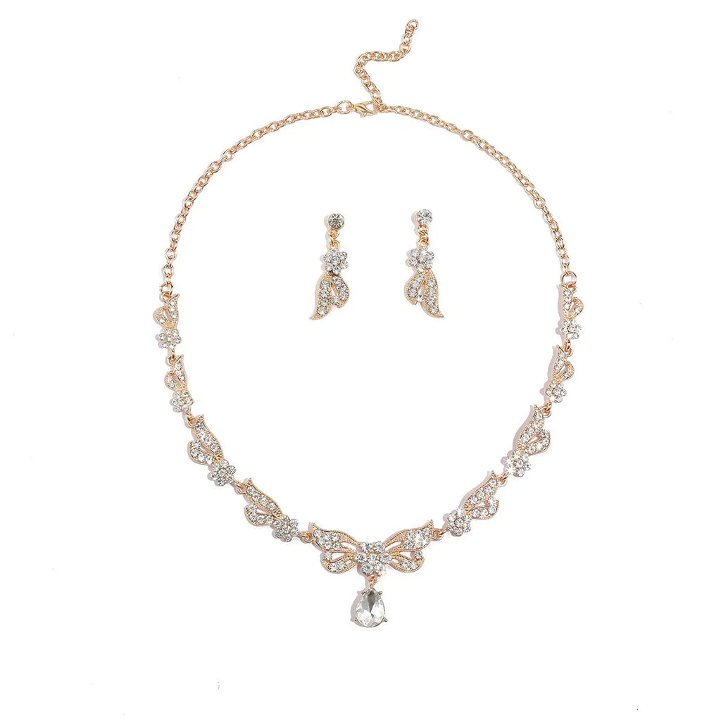 Bridal Necklace Set, High-End Bowknot Crystal-Encrusted Diamond Wedding Dress and Banquet Dress Jewelry Matching Set