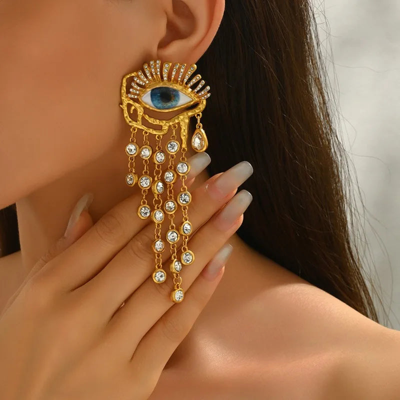 Vintage Evil Eye Tassel Drop Earrings for Women - Palace-Style Statement Pieces, Oversized Bold Jewelry M583