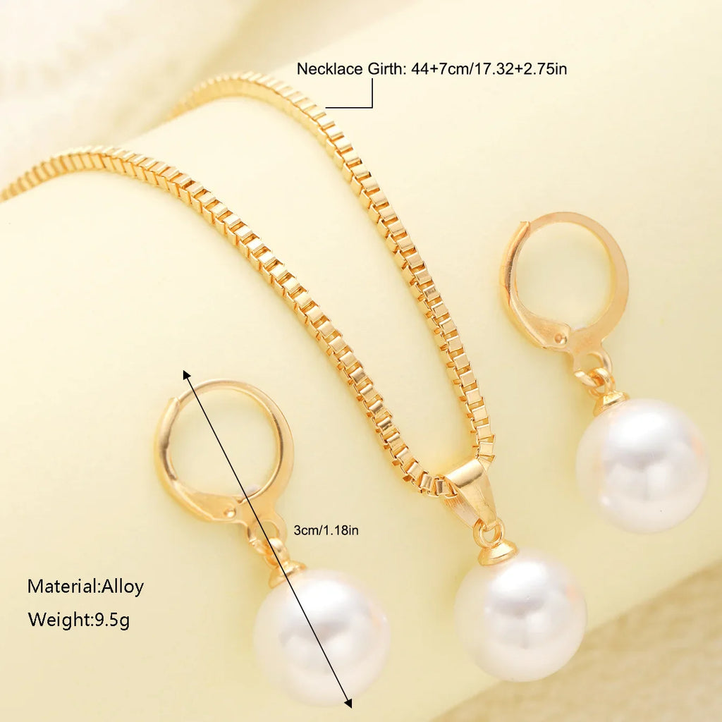 Stylish Pearl Jewelry Set for Women, Featuring Drop Earrings and Matching Necklace, Simple Elegant Everyday Wear and Party Acces