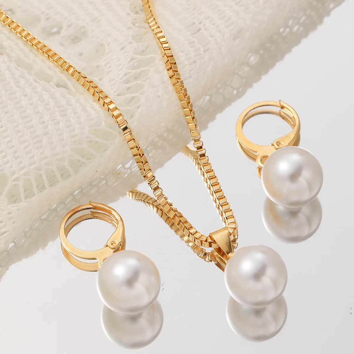 Fashion Pearl Jewelry Set For Women Dangle Earrings Pendant Necklace Simple Dainty Daily Wear Outfit  Party Accessories