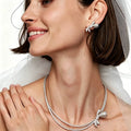 Bridal Bow Zircon Jewelry Set Double Layer Necklace Earrings for Women Wedding Party Prom Jewelry Accessories