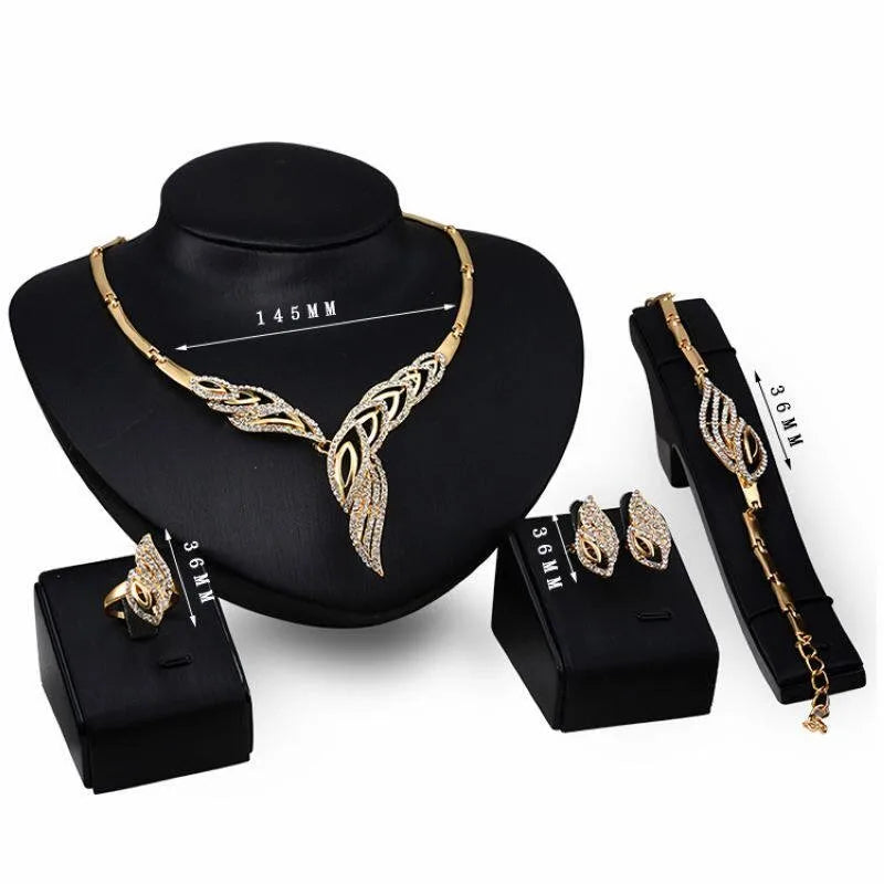 European and American Exaggerated Jewelry Four-Piece Set, Clothing Accessories, Stage Super Shiny Crystal Necklace, Exaggerated Accessories for Women